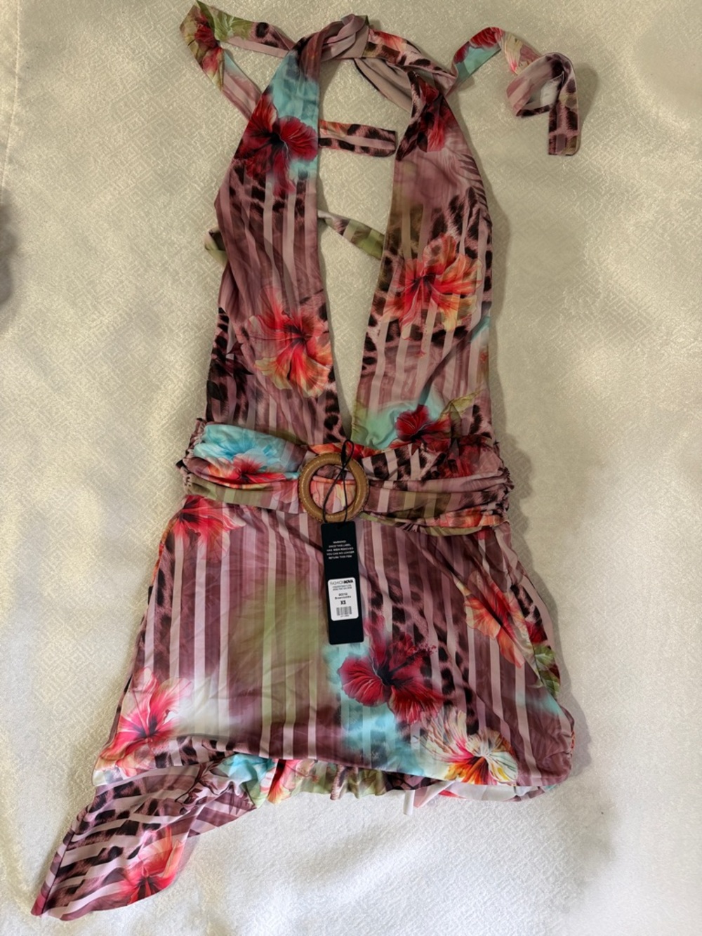 Fashion Nova Floral Halter Mini Dress in Pink, Red, Teal